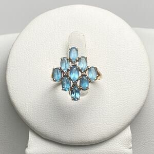 10K Gold Blue Topaz Cluster Cocktail Ring Size 6